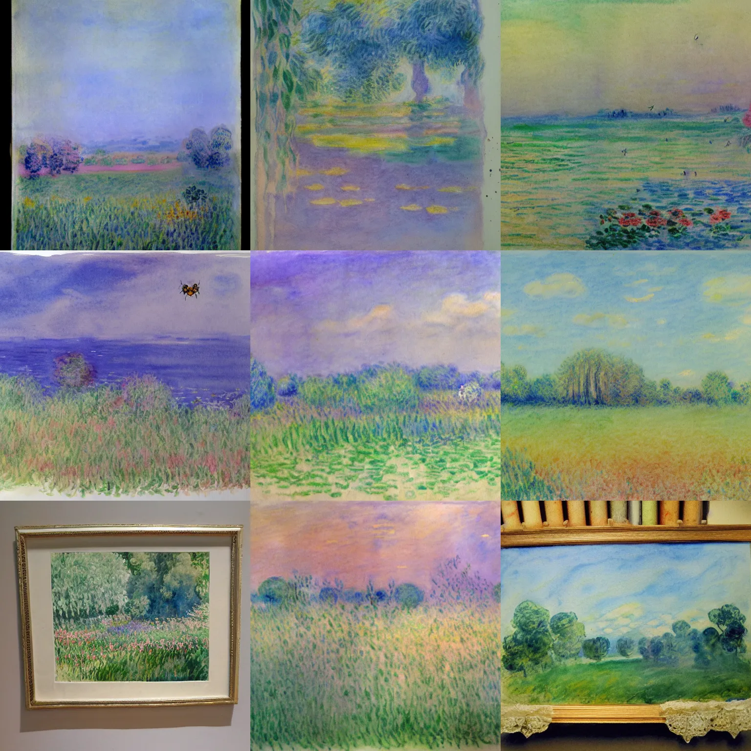 Prompt: A Watercolor painting of landscapes with insects, pastel airy, by Monet, Rothko and Christopher Marley, water color on water color paper, very detailed, trending on Art Station