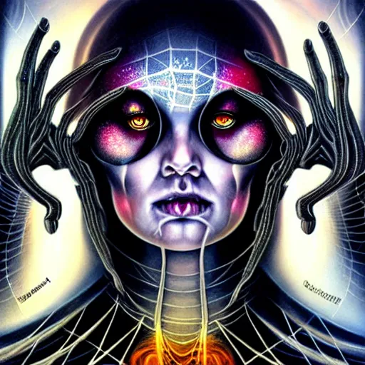 Image similar to cosmic fractal spider portrait by giger, by tristan eaton stanley artgerm and tom bagshaw.