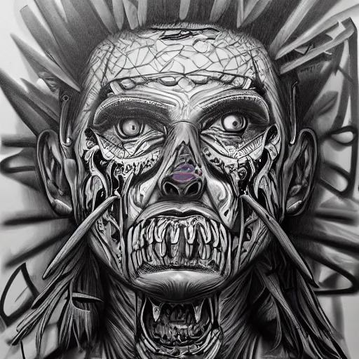 Image similar to a surreal face graffiti intricate sketch by Nychos, highly detailed, Arstation trending 8k