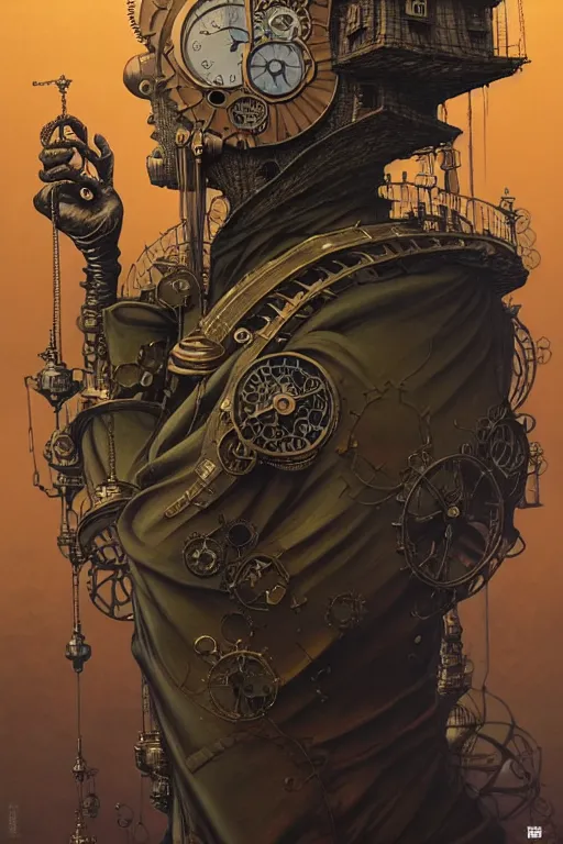Image similar to gediminas pranckevicius side view of a majestic steampunk alchemist clooked male wizard holding his arm out, high details, bold line art, by vincent di fate and joe fenton, inking, etching, screen print, masterpiece, trending on artstation, sharp, high contrast, hyper - detailed,, hd, 4 k, 8 k