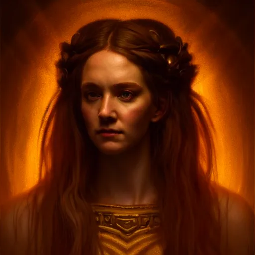 Image similar to majestic gracious regal seductive oracle of delphi portrait, ancient greece, atmospheric lighting, painted, intricate, volumetric lighting, beautiful, rich deep colours masterpiece, golden hour, sharp focus, ultra detailed, by leesha hannigan, ross tran, thierry doizon, kai carpenter, ignacio fernandez rios