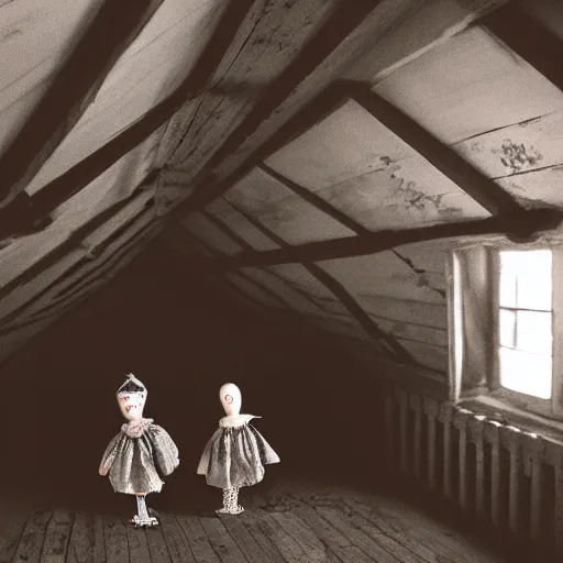 Image similar to dark attic with creepy dolls