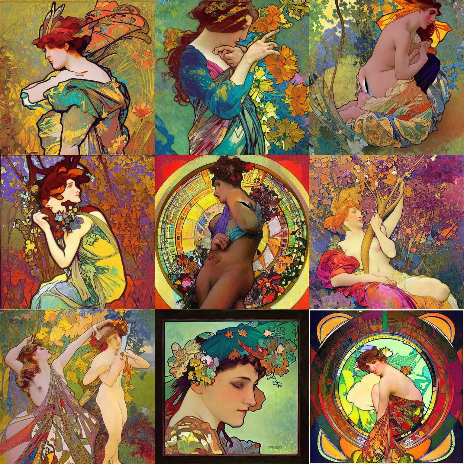 Prompt: “deer exploding into colorful gems painted by alphonse mucha, william godward and winslow homer, impasto modern art”