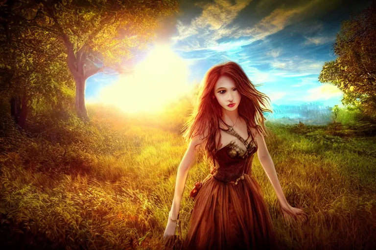 Prompt: girl, fantasy, pen style, ultra realistic!!!, hdr, clear weather, golden hour, sharp focus