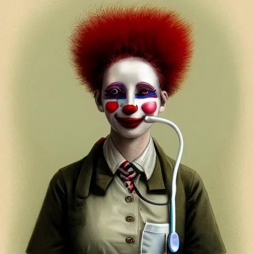 Image similar to clowncore pastel punk young hospital nurse wearing stylish uniform. detailed, portrait, 8 k, artwork by jean - baptiste monge