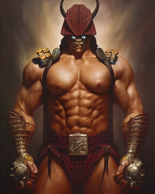 Image similar to goro from mortal kombat fantasy character portrait, ultra realistic, wide angle, intricate details, blade runner artifacts, highly detailed by peter mohrbacher, boris vallejo, hajime sorayama aaron horkey, gaston bussiere, craig mullins