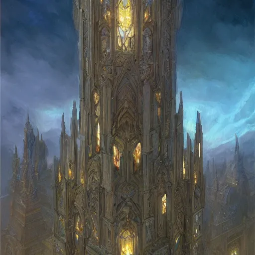 Prompt: Elegant stone wizards tower, wide angle, cinematic, art by Donato Giancola and Bayard Wu, digital art, trending on artstation