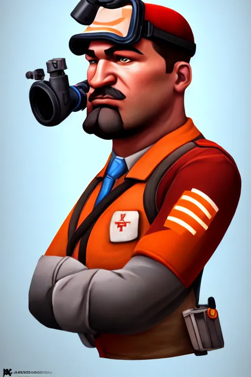 Prompt: beautiful highly detailed realistic stylized character portrait team fortress 2 medic, detailed character art master portrait, trending on artstation