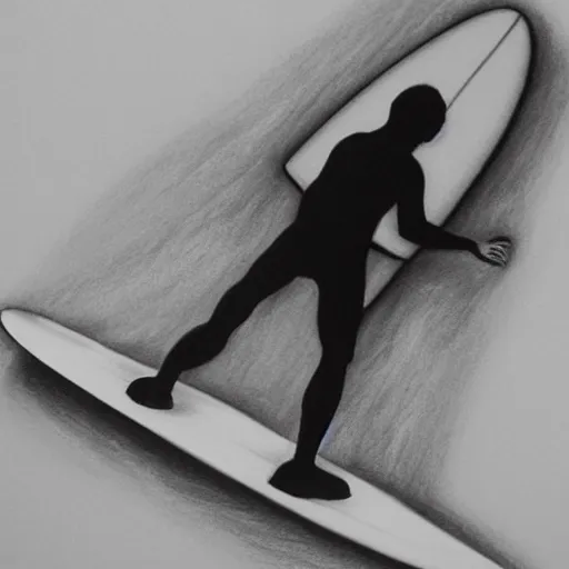 Prompt: black and white drawing, 3d, photorealistic imagery, surfer, lineart,