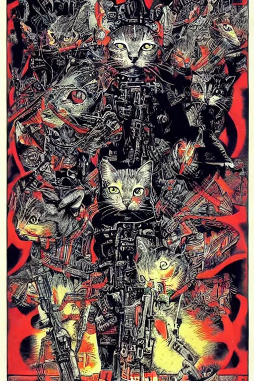 Image similar to Cats at war, poster by Philippe Druillet