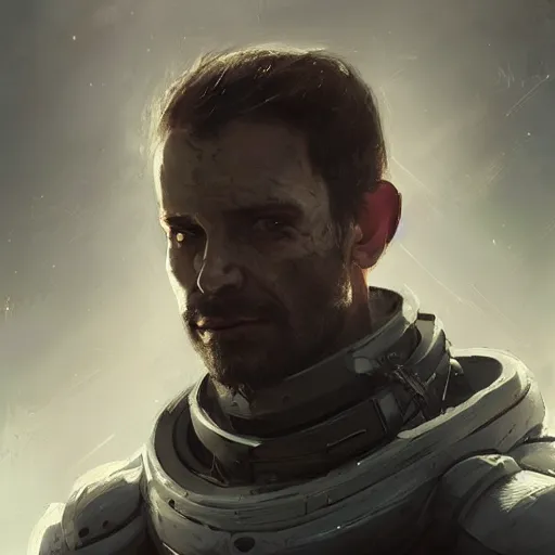 Prompt: Portrait of a man by Greg Rutkowski, he is about 30 years old, Nordic and Hebrew factions, messy brown short hair, strong, tired expression, father figure image, he is wearing a futuristic space gear, highly detailed portrait, scifi, digital painting, artstation, concept art, smooth, sharp foccus ilustration, Artstation HQ.