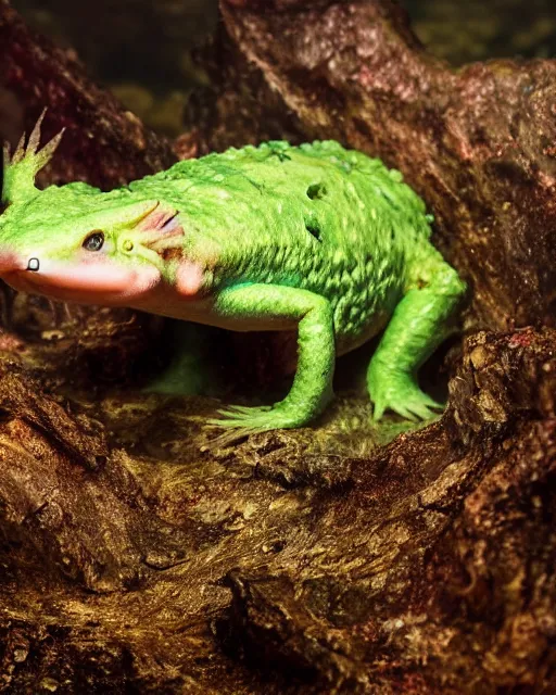 Image similar to a closeup shot of a proud axolotl amphibian creature standing up triumphantly against the nature, amphibian standing in a defiant and dignified manner, dramatic lighting, cinematic, extremely high detail, photorealistic, cinematic lighting, trending on ArtStationHQ, DSLR, Nikon