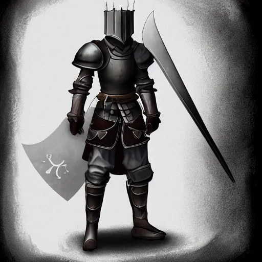 Prompt: final fantasy tactics character design, knight wearing plate armor, knight wearing helmet, character portrait, evil, shrouded in pitch black darkness