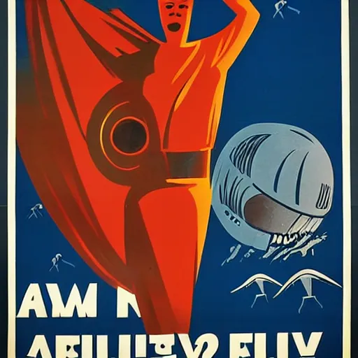 Image similar to a 1930s propaganda poster of an alien war