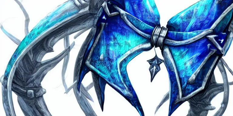 Prompt: glacier warrior bow, blue snow theme bow, fantasy bow of warrior, armored bow, glacier coloring, epic fantasy style art, fantasy epic digital art, epic fantasy weapon art