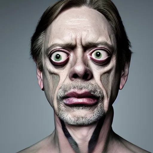 Prompt: a close - up portrait photo of steve buscemi frog fly by erwin olaf, make - up art and styling by takahashi murakami