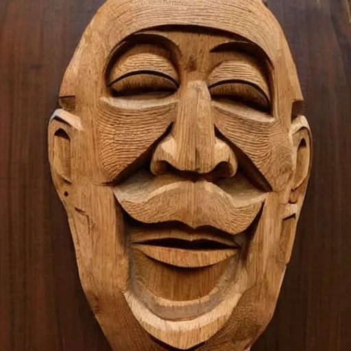 Image similar to an intricate face carved out of wood