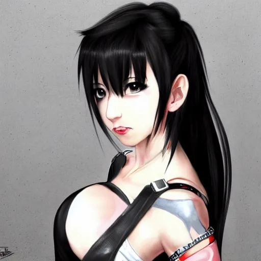 Prompt: high quality art of tifa lockhart with harajuku makeup, trending on artstartion