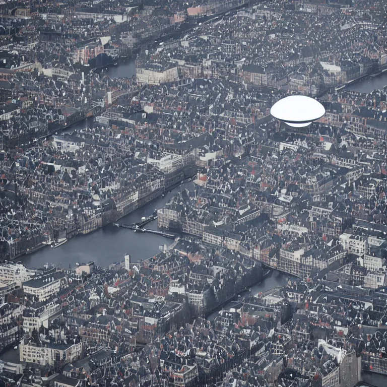 Prompt: a ufo hovering over Amsterdam