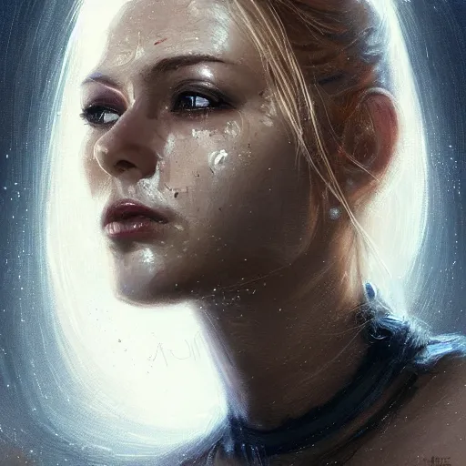 Image similar to portrait of a woman by greg rutkowski, she is about 3 0 years old, slavic, pretty, blond hair with two strans around her face, devastated expression, helplessness and denial, she is wearing a futuristic space gear, highly detailed portrait, digital painting, artstation, concept art, smooth, sharp foccus ilustration, artstation hq.