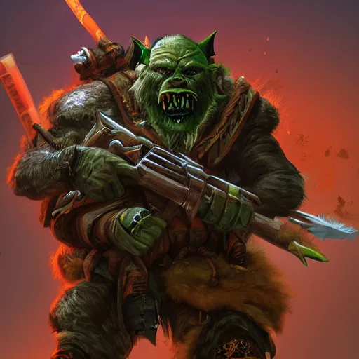 Image similar to orc Ork sniper, detailed lighting, high quality, sharp focus, intricate, digital art, artstation, 4k