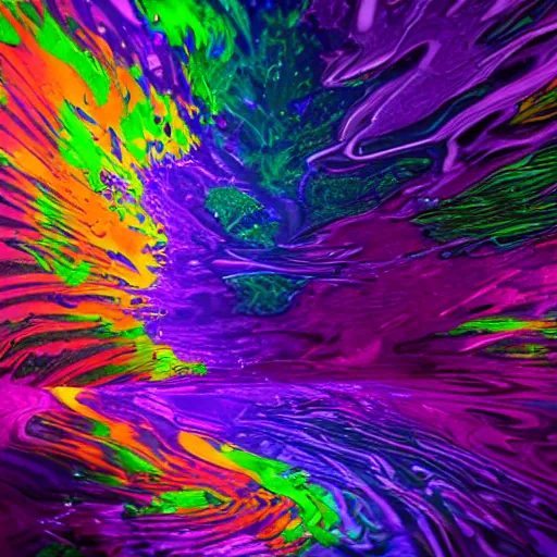 Prompt: a dramatic vibrant whirlpool color oil mixture with purple, blue, and green in a water tank, 4k, unreal engine, octane render