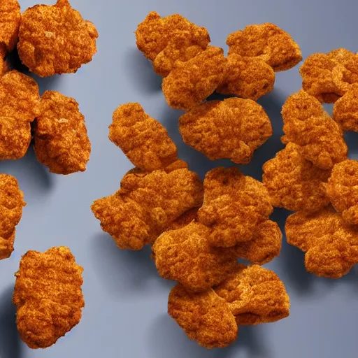 Image similar to An asteroid field made of chicken nuggets. photorealistic, 8k, cinematic