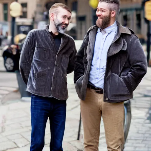 Prompt: a happy dark blond grey eyed thin British man with a short beard wearing a corduroy jacket by pixar