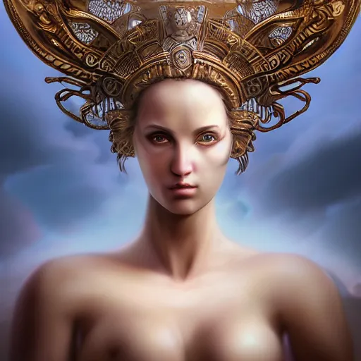 Prompt: A digital masterpiece illustration concept art of giant porcelain statue of Paige Spiranac as a greek goddess its top in the heaven, beautiful eyes, symmetrical face, symmetrical body, taiga landscape + inspired art by mark brooks, peter kemp + Extremely detailed and intricate complexity + epic composition, magical atmosphere, cinematic lighting + wide long shot, wide angle + trending on artstation + 8k