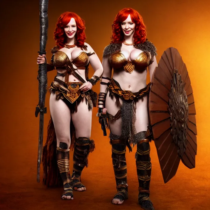 Image similar to full body photograph of christina hendricks as a amazon warrior. Extremely detailed. 8k