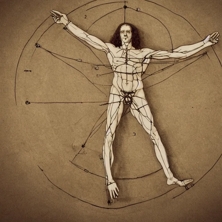 Prompt: Vitruvian Man in real life doing cartwheels, 8k resolution, ultrarealistic