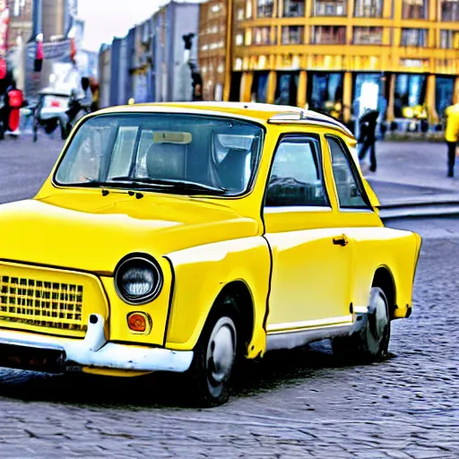 Image similar to a yellow trabant in berlin, illustration