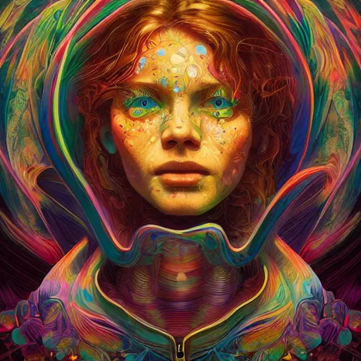 Image similar to An extremely psychedelic experience, colorful, surreal, dramatic lighting, cosmonaut, LSD, face, detailed, intricate, elegant, highly detailed, digital painting, artstation, concept art, smooth, sharp focus, illustration, art by Sam Spratt, Dan Mumford, Artem Demura and Alphonse Mucha