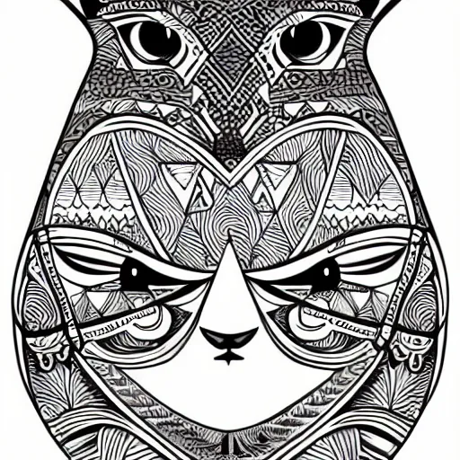 Image similar to tattoo sketch of a cat with one eye, on a paper, maori ornament, polinesian style, minimalism, line art, vector, geometric