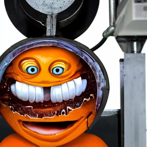 Image similar to The annoying orange being crushed by a hydraulic press, 4K