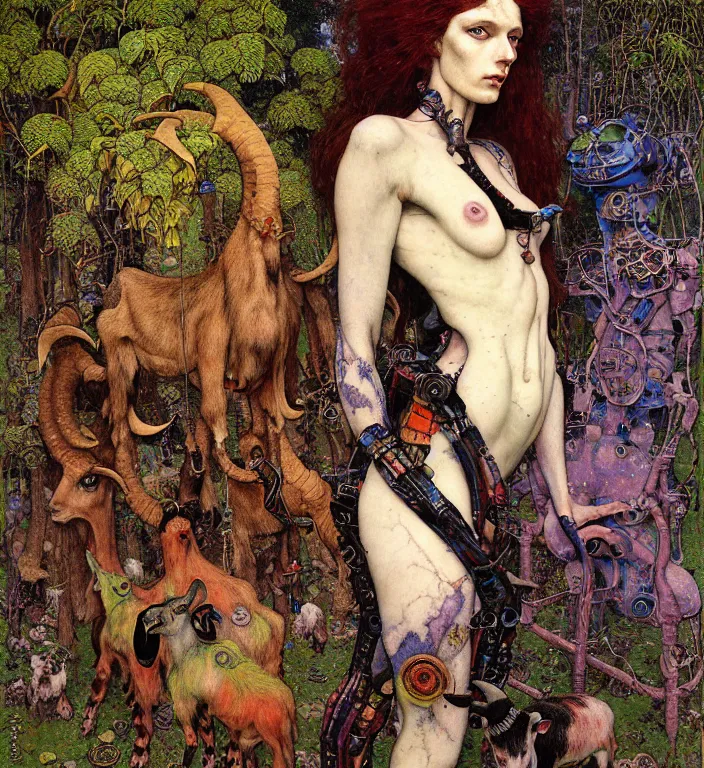 Prompt: pixelated corrupted professional pre-raphaelite defined colours 4k uncropped photo of a fully clothed punk person in the cyberpunk forest with a goat and a robot by Ivan Bilibin, Austin Osman Spare, Norman Rockwell, high quality, ultra detailed. Beksinski painting, part by Adrian Ghenie and Gerhard Richter. art by Takato Yamamoto. masterpiece, oil on canvas painting, pixelart, vivid acid neon colours. Futurism by beksinski carl spitzweg moebius and tuomas korpi. baroque elements. baroque element. intricate artwork by caravaggio. Oil painting. Trending on artstation. 8k