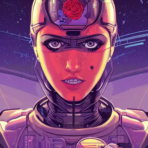 Prompt: a female android by Dan Mumford and Sandra Chevrier, 4k