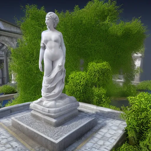 Image similar to an idealistic marble statue in a fractal garden, unreal engine, 8k render, beautiful, full frame,