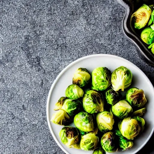 Prompt: brussel sprouts on white gravel, mashed potatoes, Michelin star, award winning