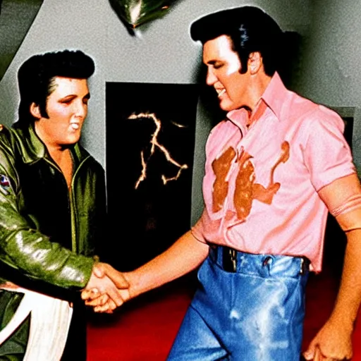 Image similar to elvis and gollum shaking hands