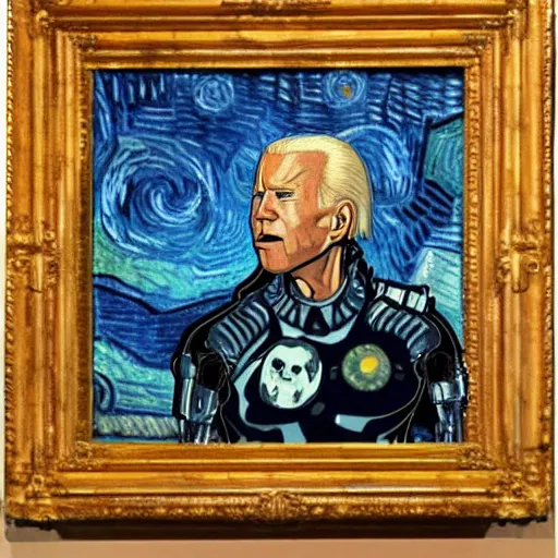 Image similar to Joe Biden as terminator, by Van Gogh