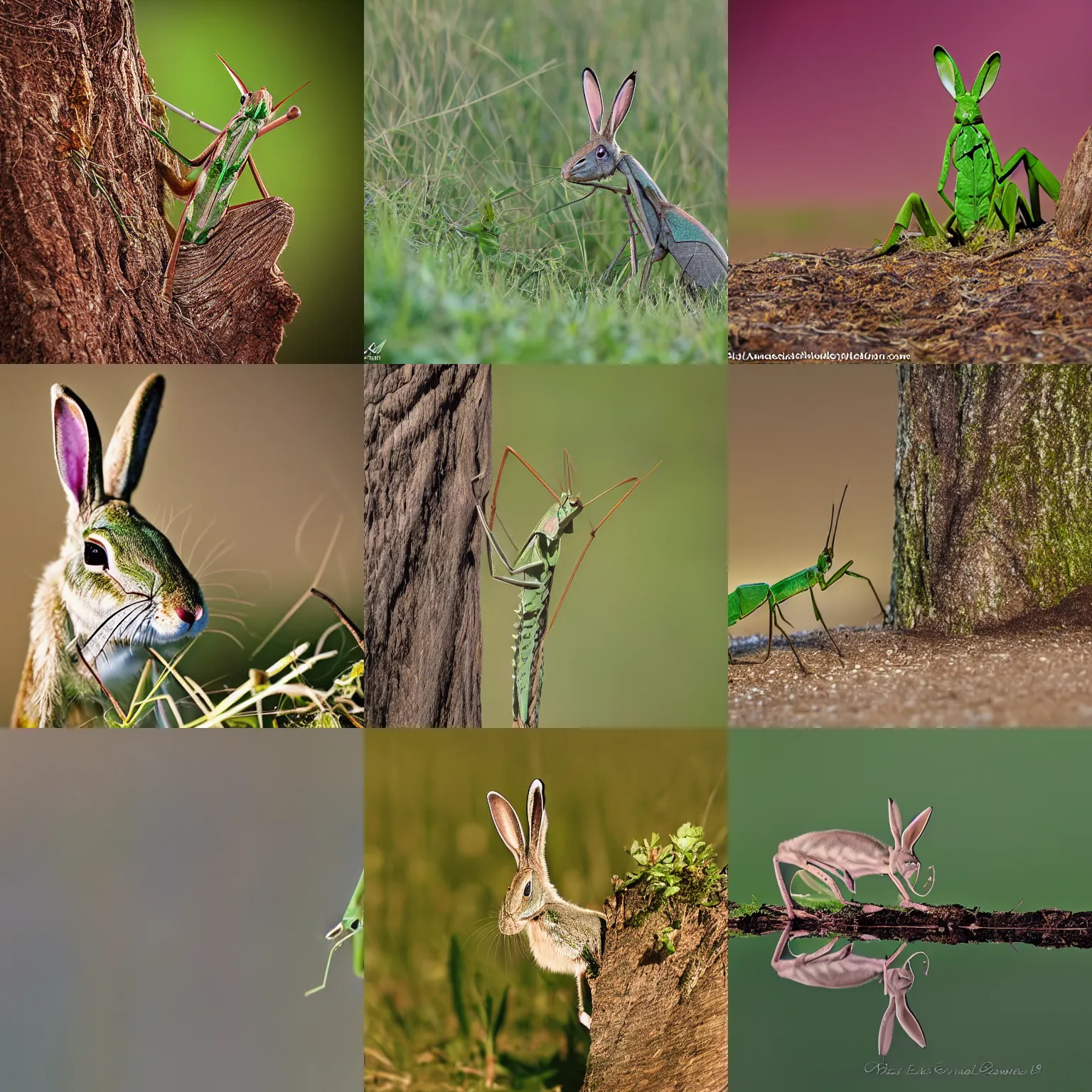 Prompt: a mantis - bunny, wildlife photography