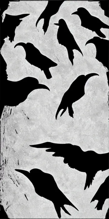 Image similar to flock of ravens made of black! rose petals!!, expressionist, album art