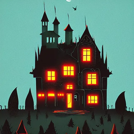 Prompt: The Haunted House on the Hill by Petros Afshar.