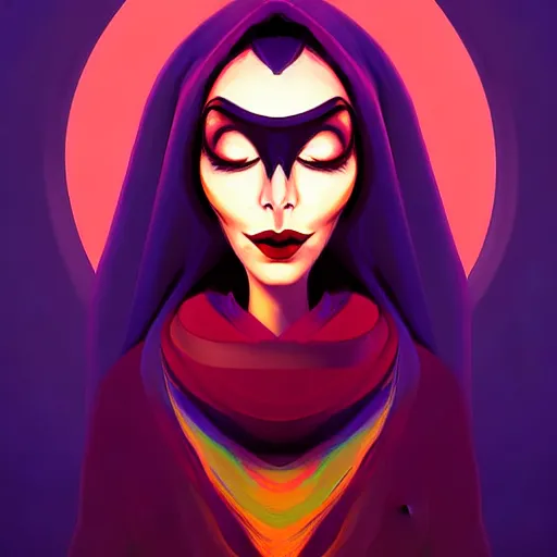 Image similar to curled perspective digital art of a dark hair woman with face covered by arafat arab scarf by anton fadeev from nightmare before christmas