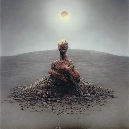 Image similar to colaboration of David Choe and Zdzisław Beksiński