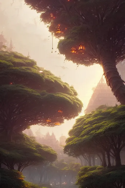 Image similar to a city built on a giant tree, unreal engine, fantasy art by greg rutkowski, loish, rhads, ferdinand knab, makoto shinkai and lois van baarle, ilya kuvshinov, rossdraws, tom bagshaw, global illumination, radiant light, detailed and intricate environment