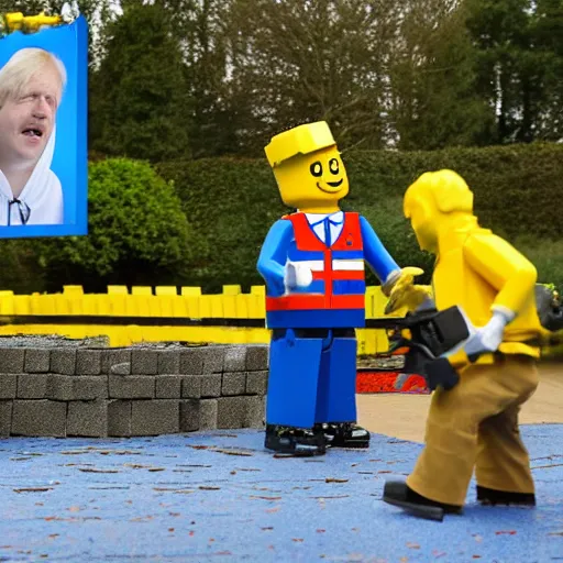 Prompt: boris johnson working at legoland windsor, reality, realistic, detailed, 8 k, award winning, wide shot,