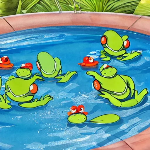 Image similar to a poolparty for frogs