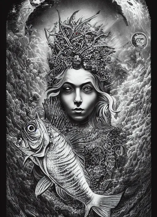 Fish goddess painting by Dan Hillier, trending on | Stable Diffusion ...